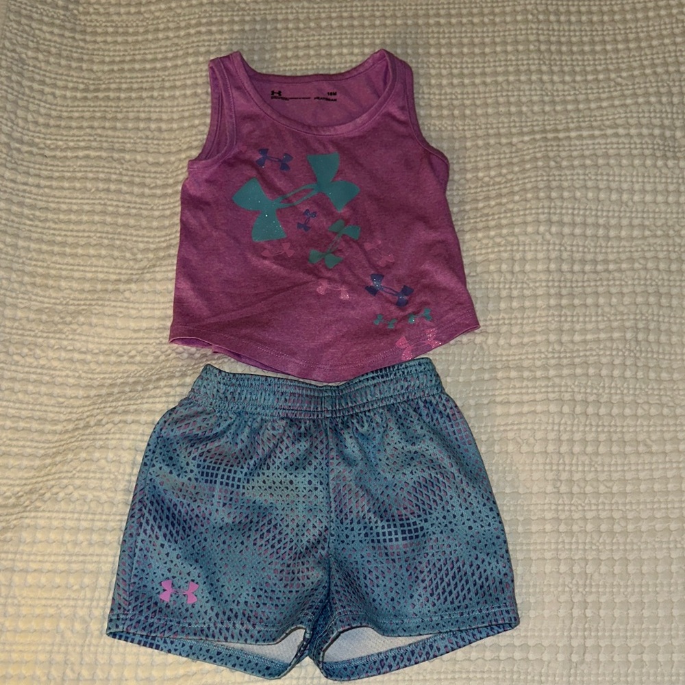 Under Armour Purple Tank with Teal-Blue Patterned Shorts